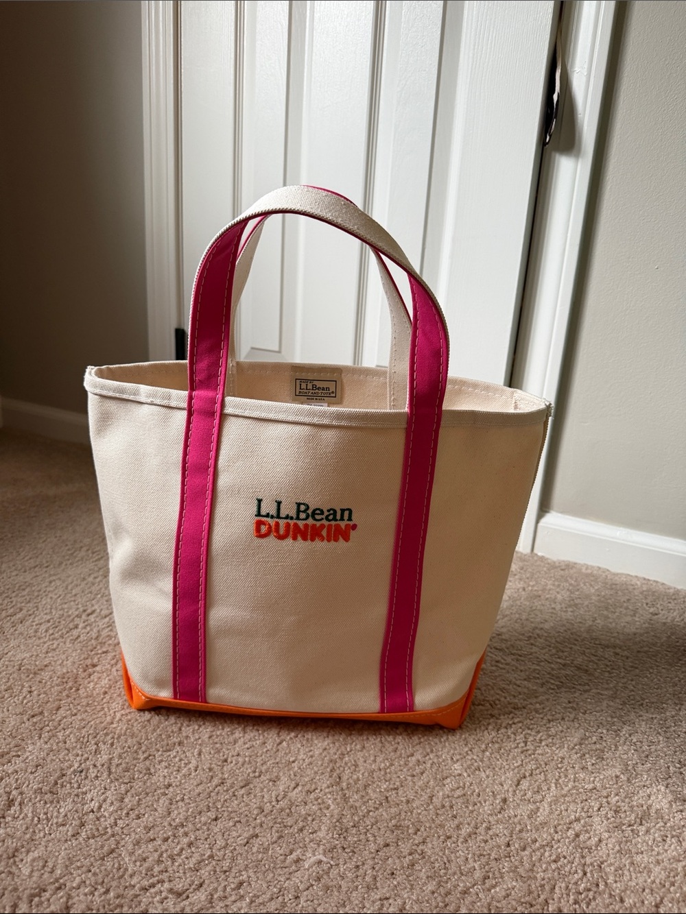 L.L. Bean Canvas Tote with Pink Straps & Orange Base